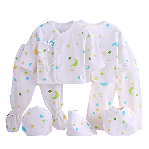 Baby Girls Outfits, 0-3 Months 7PCS Newborn Baby Boys Girls Cartoon Pyjamas Tops+Hat+Pants +Bib Sleepwear Set Army Green