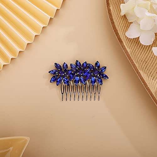 Chargances Bride Wedding Crystal Flower Hair Comb Blue Rhinestone Hair Side Comb Fashion Handmade Headpiece Hair Accessories For Bridal Wedding Prom Flower Girl (Royal Blue) #TOP1