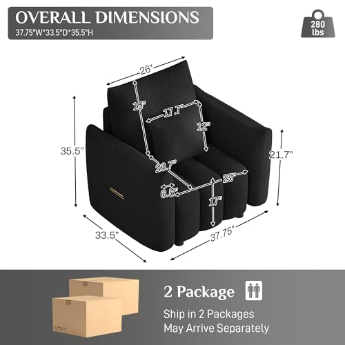 Image of OUYESSIR 38 inch Modern Accent Single Sofa Chair, Comfy Deep Seat Teddy Living Room Chair, Leisure Boucle Reading Sofa Arm Chair for Bedroom, Office, Apartment, Black