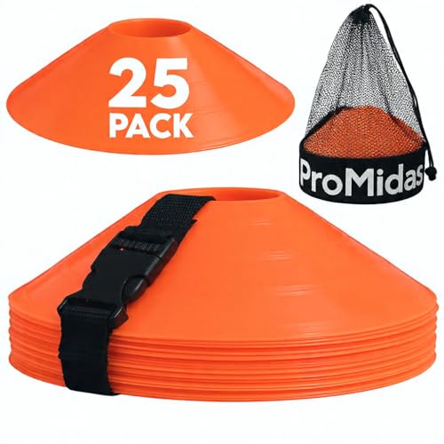Disc Soccer Cones for Training Kids with Mesh Bag & Strap - 200/100/50/24 Small Plastic Cone for...