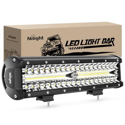 Nilight Led Light Bar 12Inch 300W Triple Row Flood Spot Combo 30000LM Bar Driving Boat Lighting Led Off Road Lights for Trucks,2 Years Warranty