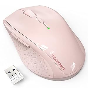 TECKNET 2.4G Classic Wireless Mouse for Laptop, 4800 DPI Optical Computer Mouse with 6 Adjustable Levels, 30 Months Long Battery Life Cordless USB Mouse for Notebook, PC, Office Home Work (Pink)