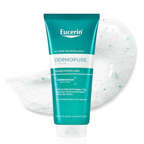 Eucerin DermoPure Clinical Waschpeeling 100 ml – zur sanften Reinigung unreiner Haut und zur Verfeinerung der Hautstruktur, effektiver Gesichtsreiniger gegen Pickel mit Milchsäure