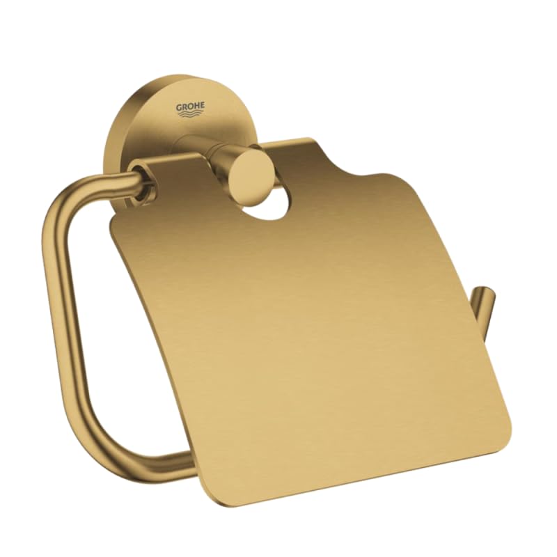 GROHE Start Toilet Roll Holder with Cover (Metal, Concealed Fastening, Including Screws and Dowels), Size 167 x 119 mm, Gold Brushed Cool Sunrise, 41179GN0 — image 1