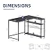 Pamray 43 Inch L Shaped Computer Desk with Reversible Side Storage Shelves, Small Corner Desk for Small Space Home Office,Writing Study Table Gaming PC Desk for Bedroom,Black