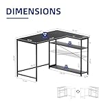 Pamray 43 Inch L Shaped Computer Desk with Reversible Side Storage Shelves, Small Corner Desk for Small Space Home Office,Writing Study Table Gaming PC Desk for Bedroom,Black - Image 3