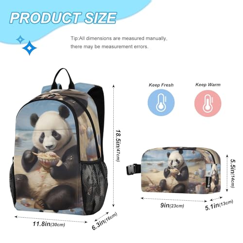 Backpack Lunch Bag Set for Travel Hiking Picnic, Panda Beach Print Backpacks with Insulated Lunch Box2
