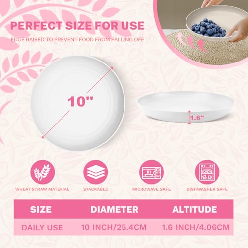 Image of Homienly Deep Dinner Plates, Wheat Straw Plates 10 inch Set of 8, Unbreakable Plates for Kitchen, Kids, Lightweight Microwave and Dishwasher Safe Camping Plate Set for Salad, Dinner, Fruit - White