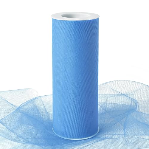 Image of Dusty Blue Tulle Fabric Ribbon 6 Inch by 25 Yards Rolls Fabric Spool Tulle for Gift Wrapping Wedding Decorations Craft Supplies DIY Tutu Skirt Baby Shower Birthday Party