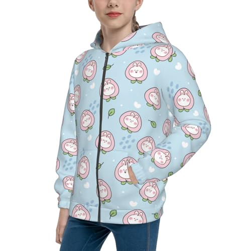 Rabbit Face with Peach Kid Hoodies Boys Zip Up Sweatshirts Girls Pullover with Pocket