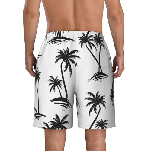 Palm Tree Black White Men's Beach Shorts Summer Swim Trunks Quick Dry Beach Shorts4