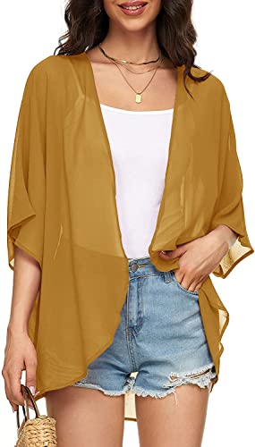 Image of Indian Trendy Women's Solid Puff Sleeve Kimono Cardigan Loose Cover Up Casual Blouse Top Chiffon