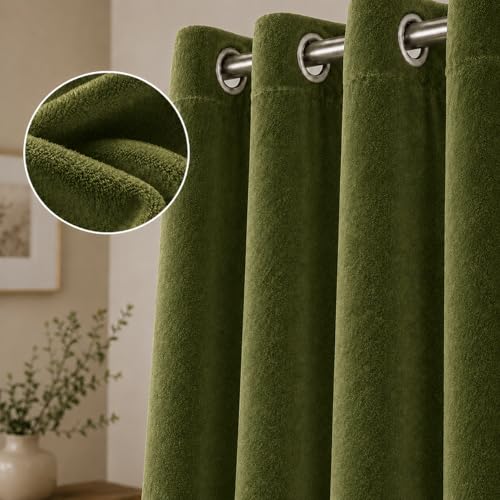 Image of Velvet Curtains | Heavy Soft Premium Velvet Drapes for Bedroom and Living Room | Semi Light Blocking, Thermal Insulated and Noise Reducing Door Panels | 7 Feet, Set of 2 (Green)
