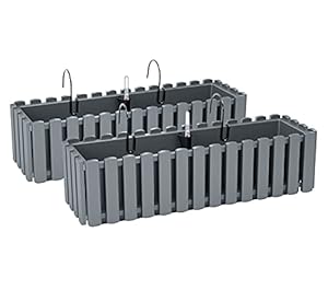 PAFEN 2X Blumenkasten Grau mit Bewässerungssystem