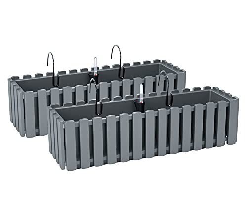 PAFEN 2x Flower Box Flower Pot With Brackets - 58 x 18 x 16.2 cm - Plant Pot Irrigation System Balcony Box Planters, Grey