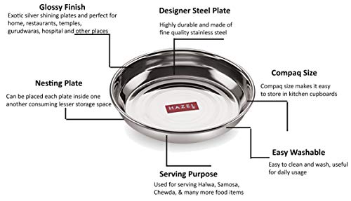 Image of HAZEL Small Steel Plates for Snacks | Stainless Steel Plates Set | Breakfast Plates, 300 ML, Set of 3
