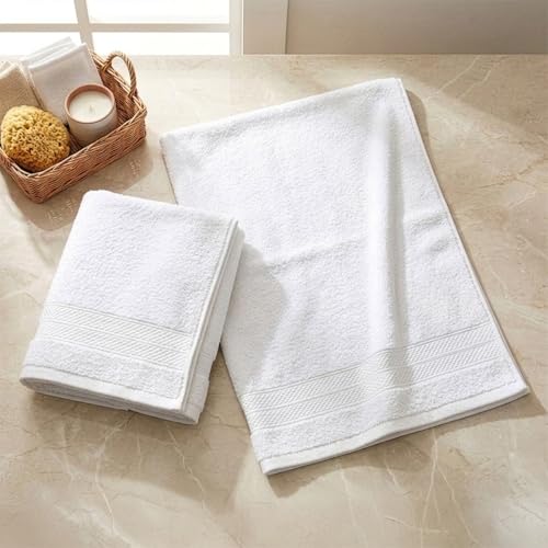 Image of LANE LINEN 450 GSM 100% Cotton Colorado Hand Towel 2PC - White | Ring Spun Cotton Weave, True 60x40cm Each, Quick Dry & Absorbent, Napkins for Gym, Workout, Sports