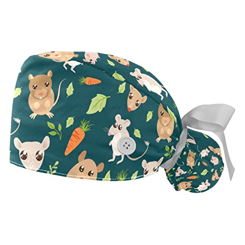 Casquettes de travail respirantes animaux chapeaux bouffants motif carotte lot de 2 mixtes