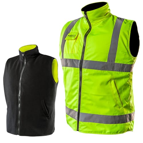 NEO TOOLS 2in1 Herren Profi Warnweste Gelb Wind und wasserdichte Gr. S-3XL | Winterweste, Fleeceweste, Sicherheitsweste Arbeitsweste, Funktionsweste Gr. M