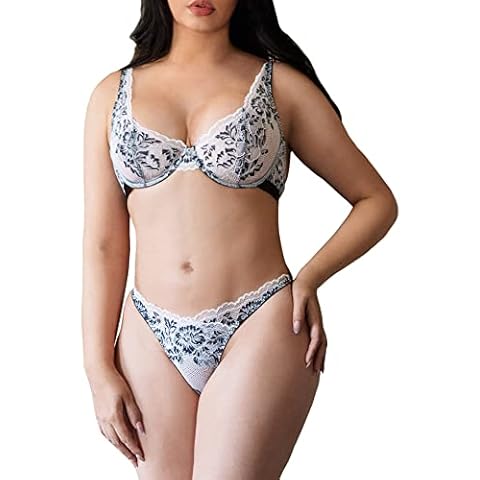 Sexy Women Lingerie Set 2 Piece Bra and Knickers Sets Lace Bra Set with High Waisted Thongs Plus Size Underwear Black 8 10 Cover