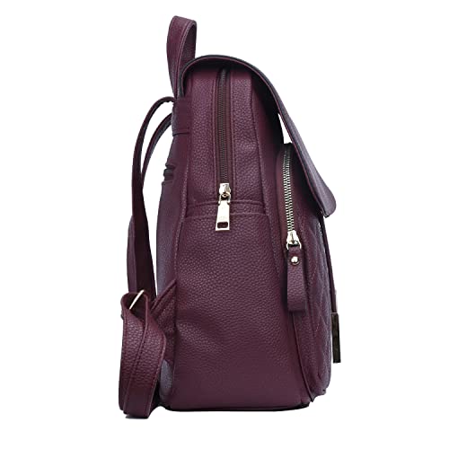 Image of KKXIU Quilted Trendy Leather Backpack Purse for Women and Ladies Shoulder Travel Daypacks Bags (Wine)