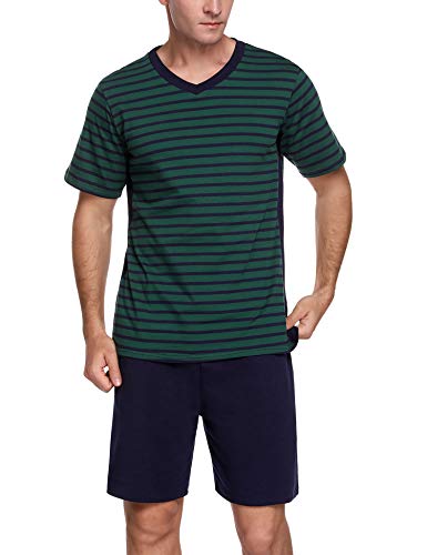 Akalnny Pijama Corto Hombre Algod�n Verano con Manga Corta Conjunto de Pijama Cintura El�srica Bolsillos Ropa de Dormir Estar por Casa Suave C�modo