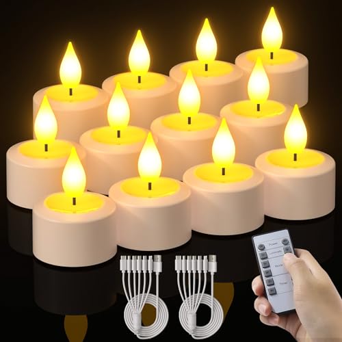 PChero 12 Pack Rechargeable Flameless Candles with Remote Timer, Battery