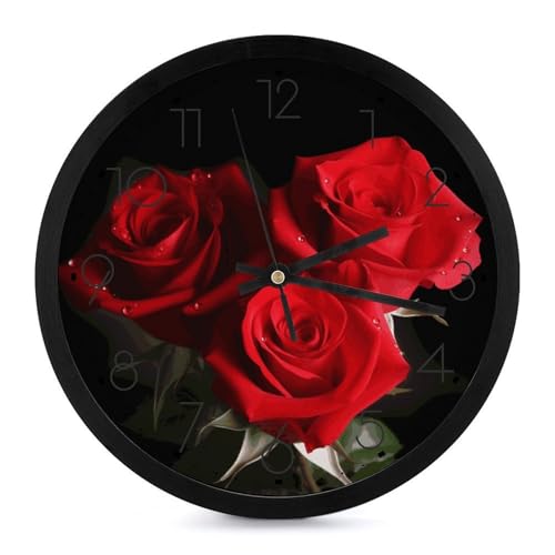 Horloge murale décorative aux roses rouges un design analogique épuré - 2