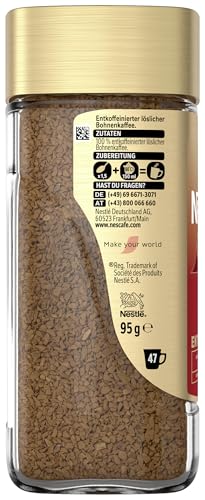 NESCAFÉ GOLD Entkoffeiniert, löslicher Bohnenkaffee, Instant-Kaffee aus erlesenen Kaffeebohnen, vollmundig & aromatisch, koffeinfrei, 1er Pack (1 x 95g)