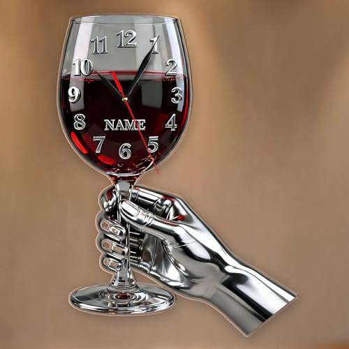 Horloge murale personnalisée sur le thème des verres à vin, horloge personnalisée avec nom, décor pour les bars ou les caves à vin, cadeaux de Noël ou...