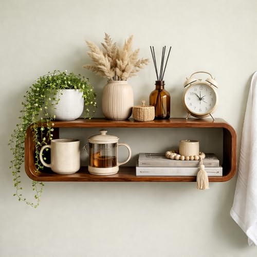 Image of Solid Sheesham Wooden Wall Shelves for Home Library | Display Unit | Sheesham Wall Mount Shelf, Book Storage Rack for Living Room, Bedroom | (Honey)