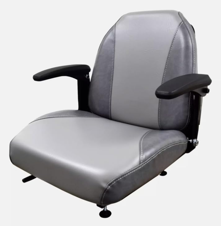 Gray Lawn Mower Seat with Armrests & Slides Compatible with Exmark Bobcat Dixie Snapper Toro Bad Boy Gravely Grasshopper Husqvarna Hustler & more; fits Skid Steers & Tractors; Drilling May Be Required