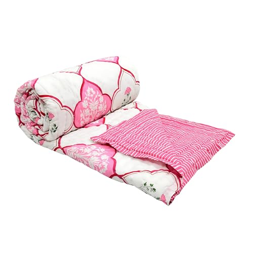 Image of BLOCKS OF INDIA Hand Block Printed Cotton King Size Quilt /Rajai | MUGHAL Pink