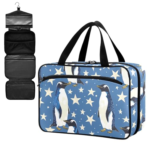 Fustylead Hand Draw Cute Penguin and Stars Large Medical Supplies Organizer Bag with Zipper Empty First Aid Bag Trauma Kit for Traveling Hiking Camping