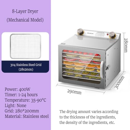 Essiccatore Elettrico per Alimenti, essiccatore per Frutta e Carne in Acciaio Inossidabile con Timer da 12 Ore, Design a 6 Strati per un'essiccazione efficiente di Frutta, Verdura e Carne secca