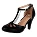 Chase & Chloe Kimmy-36 Women's Teardrop Cut Out T-Strap Mid Heel Dress Pumps (8.5, Black PU)