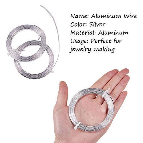 Pandahall 5x1mm Silver Color Flat Aluminum Wire 18 Gauge Wide Metal Artistic Wire for DIY Sculpture and Crafts Jewelry Making, 5 Rolls, Each Roll 32.8 Feet