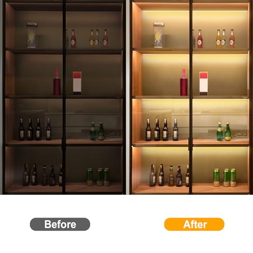 Image of JUSJUBR Shelf Lights, 6 PCS 20 Inch Dimmable Flexible COB LED Light Strips, Warm White 3000K, LED Under Cabinet Lights for Display Case, Bookshelf, Kitchen, Wardrobe and Closet