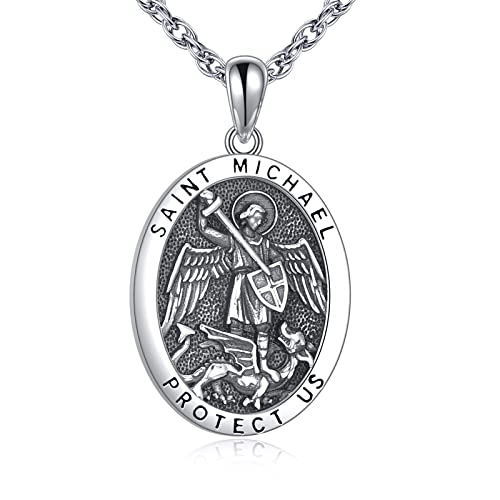 YFN 925 Sterling Silver Patron Saint Medal Necklace Amulet Necklace Protection Jewelry for Men and Women(with Gift Box)
