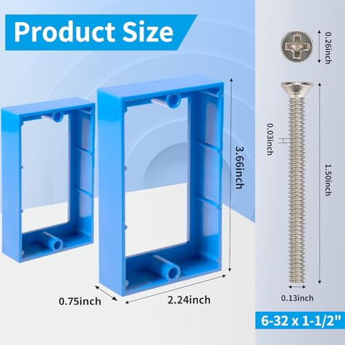 Image of Single Gang Receptacle Outlet Box Extenders 3 /4 inch,Blue,Pack of 4 | Electric Outlet Extender Box With 8 screws; Outlet Box Extender 1 Gang for Electric Box and Electric Outlet Switches.