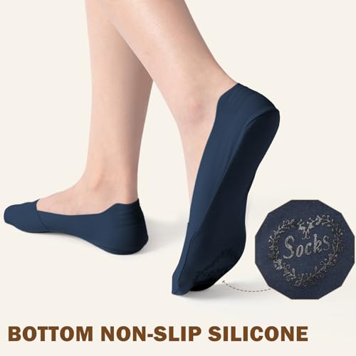Image of Sofier No Show Socks Womens, Non Slip Low Cut 6 Pairs Thin Silky Dress Footies Liner Invisible Socks Flats Loafers Sneakers