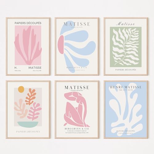 Henri Matisse Wall Art Prints Pink Blue Canvas Wall Decor Aesthetic Pictures Wall Art Danish Pastel Painting Henri Matisse Poster Trendy Artwork for Bedroom 8x10 Inch Unframed Set of 6