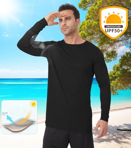 Image of Mens Tall Rash Guard Long Sleeve T Shirts-UPF 50+ Sun Protection Swim Tee