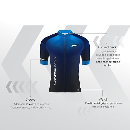 Image of Battalion Bicycle Aero Cycling Jersey | Men's Short Sleeves Cycling Jersey with Reflective Rear Pockets & Power Banded Sleeves | Cycling Wear (Blue /Large)