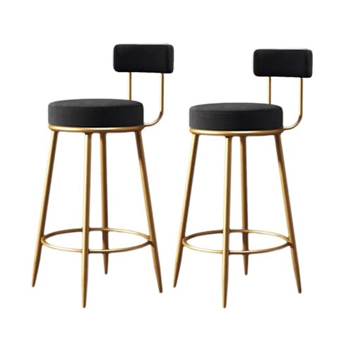 Taburetes De Bar con Respaldo De Terciopelo, Juego De 2, Taburete De Altura para Mostrador, Silla De Bar con Base De Metal Dorado para Pub, Cocina, Cafetería Black,Sitting High 65cm