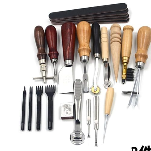 19pcs Outils de bricolage en cuir, Leathercraft DIY Accessoires, Cuir Outil de Bricolage Kit, cuir à coudre outils kit outils de couture en cuir pour piquer,...