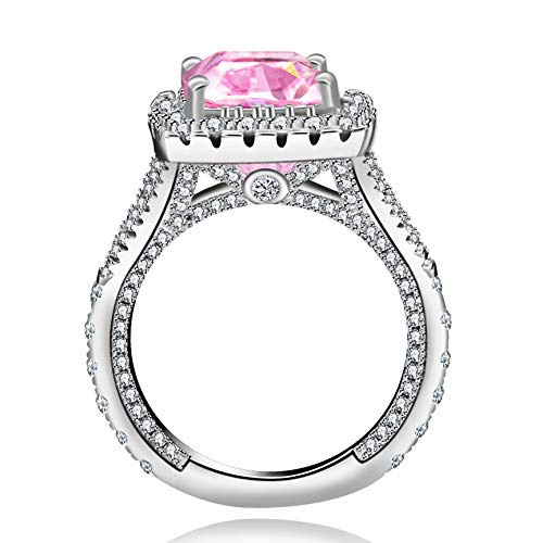 Uloveido Platinum Plated Sparky Cushion Cut 3 Carats Pink Cubic Zirconia Stone Solitaire Square Wedding Ring Split Shank Y586