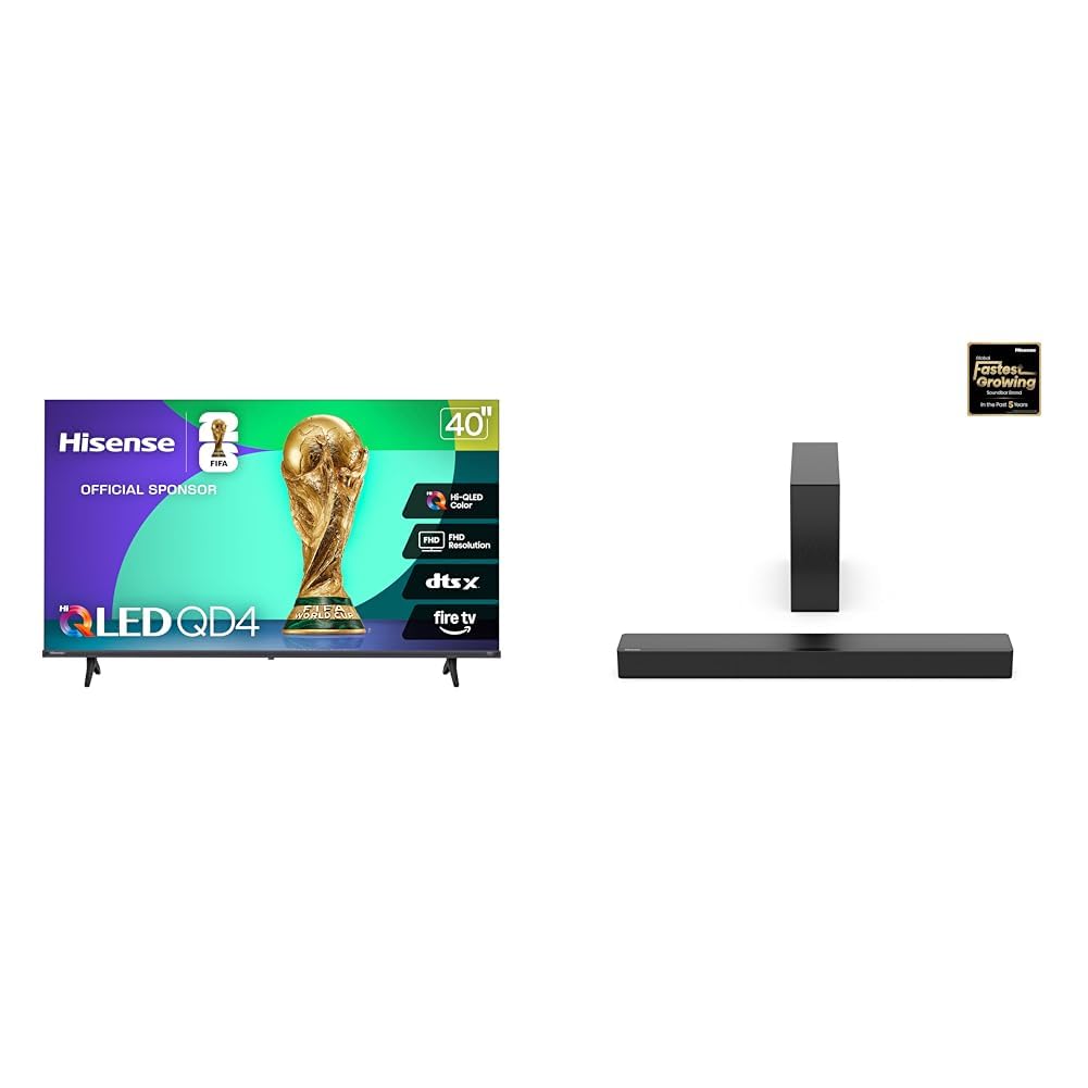 Bundle of Hisense 40-Inch Class QD4 Series Hi-QLED FHD Smart Fire TV (40QD4QF, 2025 Model) + Hisense HS2100 2.1 Ch 240W Sound Bar