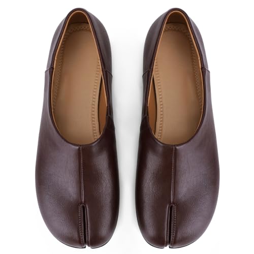 Image of UBWDU Split Toe Shoes Tabi Shoes Women Wide Width Round Toe Ballet Flats for Women
