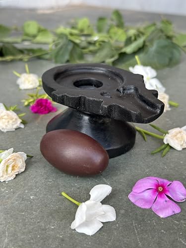 Image of Shivam VASTU AKAL 1.5 inch Original Narmadeshwar Narmada Shivling with 3 inch Narmada Stone Yoni Base Jaladhari (Swayambhu Shivling, Black Designer Damru Jaladhari)